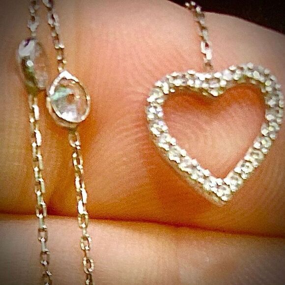AFZ# sterling 925 silver necklace w/ Cz Heart pendant - Picture 1 of 12